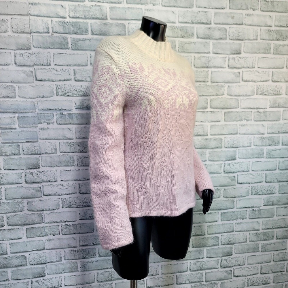 High Sierra Angora Wool Ombre Fair Isle Knit Sweater Pink Cream Made Hong Kong L - Picture 4 of 7